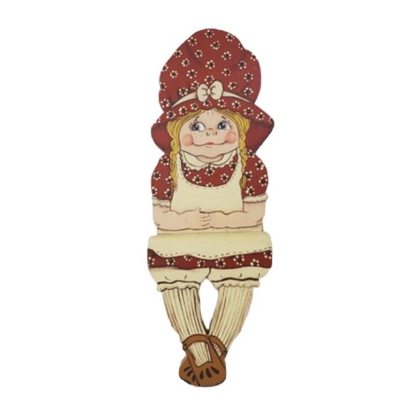 Wooden Grandmother & Granddaughter Mantle Sitter Decor Folk Art Shelf Accent - Picture 2 of 9